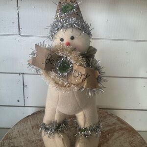 Raz Imports Vintage Style Felt Snowman Tinsel Paper Wreath 14”